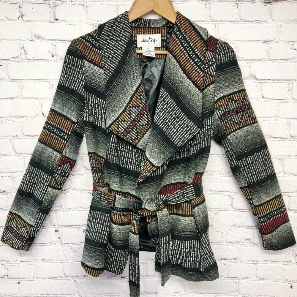 Vtg Buckle Daytrip Y2K Boho Aztec Southwestern Belted Wrap Sweater Jacket Sz XS
